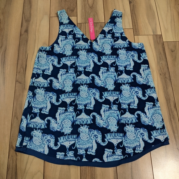 EUC! Lilly Pulitzer Lileeze Florin Reversible Top Deep Indigo Joy Ride Size XS - Picture 11 of 11